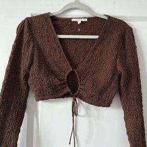 Brown Textured Crop Top